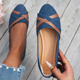 Breakj Denim Large-Size Shallow Single-Shoe Women's Round Head Cross With Lazy Working Shoes
