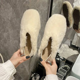 Loafers Ladies Winter Warm Ballerinas Shoes For Women Flat Heel Flats Or Slippers Two Purposes Woman Big Size