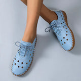 New Designer Woman Flats Breathable Sew Oxford Sneakers Women Casual Lace Up Split Leather Hollow Moccasins Loafer
