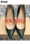 Fashion Sexy Green Women Pumps Pointed Toe Stilettos Heels Shoes Woman Patent Leather Ladies High Heels Shoes 12cm 10cm