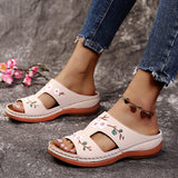 Breakj Summer New Women's Shoes Hollow Flowers Embroidered Sandals Slope And Large Size Women's