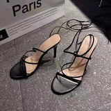 Summer New High-Heeled Sandals Women's Round Head Tied With Thin Heels And Large Size Ladies
