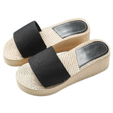 Women's Slippers Hemps Wedge Heels Non-slip Outside Ladies Slides Korean Style Sweet Girl Female Shoes Sandals 2021