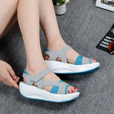Students Platform Sandals Green&Blue Color Block Sports Shoes Woman Nubuck Mesh Open Toe Wedges Sandalias Femmes