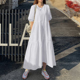 ZANZEA Stylish Puff Sleeve Dress Women Summer Sundress 2022 Solid Ruffle Maxi Vestidos Female High Waist Casual