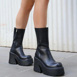 Autumn Mid-heel Mid-boots Women's Thick-soled Women's Boots White Fashion Street Style Thick-soled Boots Platform
