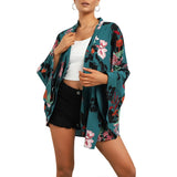 Boho Print Floral Beachwear Kimono Cardigan Loose Long Sleeve Shawl Capes Blouse Bikini Cover Wrap Outdoor Thin Coat