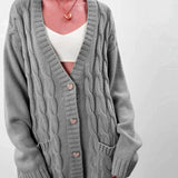 Women Striped Jacquard Cardigans Sweater Autumn 2021 Oversize Loose Streetwear Korean Fashion Button Pockets