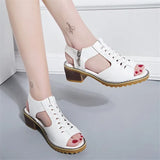 Toe Beige Square heel High heels sandals women2019summer shoes woman Retro Student Metal Decoration ladies shoes