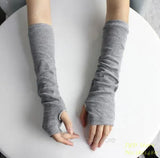Knitted Protection Fingerless Long Gloves Women Arm Warmers Solid Warm Mittens Half Finger Sleeves