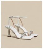 ~ One-Word Buckle High-Heeled Sandals Girls 2024 Summer New Diamond Fairy Wind Diligent