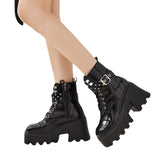 Breakj New Autumn And Winter Patent Leather Thick-Bottomed Large-Size Loose Cake Bottom With Buckle Short Boots Martin