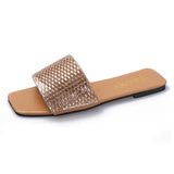 Breakj Version Of Water Diamond Flat Bottom Slippers Female Type One Foot Pedal Home Clothing Slippers Women's