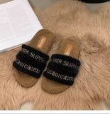 Breakj Autumn / Winter New Fashion Letter One Word Outside Wear Plush Slippers Wool Slippers Women's