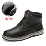 Winter Warm Snow Boots Split Leather Handmade Fur Plus Waterproof Ankle Boots Brand Outdoor Walking Working
