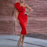 New Dress Woman 2025 New Sexy Sling Three-Dimensional Flower Temperament Banding