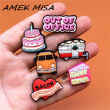 PVC Croc Shoe Charms Red Heart Cake Van Ice Cream Cart Slippers Decorations Accessories for Jibz Kids Party Gifts