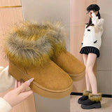Breakj Foot Pedal Winter New Female Fur Integrated Snow Boots Coarse And Velvet Thick To Keep Warm Short