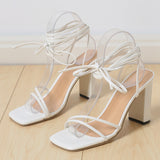 Breakj New High-Heeled Sandals Women Large Size Summer New Square Ankle Strap Thick And
