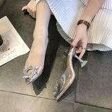 Breakj Summer New Korean Version Of The Diamond Transparent Crystal Shoes High Heel Sandals Fine Heel Women's Shoes Size 43