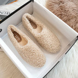 Size 43 Women Lambswool Slippers Winter Sheep Fur Shoes Ladies Flat Cotton Slides Home Pantuflas Daily Slip On Furry