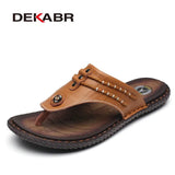 Cow Leather Men Beach Slippers Fashion Flip Flops With Soft Sole Trendy Breathable Easy To Match Men Summer Shoes