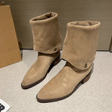 Breakj Two- Through Pile Of Boots Can Be Flipped Over The Fashion Boots Autumn New Velvet Thin Boots But Knee Long Barrel Knight