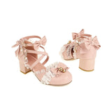 Japanese Lolita Round Head Student Cute Bow Jk High Heel Shoes Bowknot Princess Kawaii Girl Women Pumps Cos Vintage Sweet