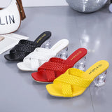 Breakj Female 2023 New Women's Shoes Summer Korean Version Of Square Head Fish Mouth Woven Cross Sandals Large Size Women's