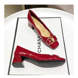 Buckle Thick Heel High Women's Grandma French Soft Retrosingle Shoes Patent Metal Autumn Leather