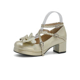 Women's Cute Lolita Cross Strap Mary Jane Shoes Chunky Heel Party Wedding Cosplay Bow Sweet Princess Pumps Japanese JK