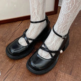 Retro Brown Mary Jane Shoes Women Thick Heels Ankle Buckle Lolita Shoes Woman Uniform Pu Leather Student Shoes