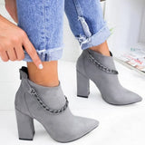 Chain Women's Boots Leather Heels Back Zipper Woman Boots Pointed High Heels Shoes For Women 2021 Ankle Boots