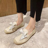 for Women 2024 Flats Sport Sneakers Woman Espadrilles Casual Barefoot Cute Comfortable Bowknot Rhinestones Loafers Slip