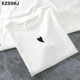 summer Women basic heart embroidery T-shirt Casual Loose short sleeve bottom candy color cotton T-shirt Female
