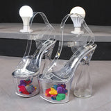 Breakj Hate Day High Nightclub Thick Heel High Heels 18CM Car Model Sandals Transparent Female Runway Show Steel