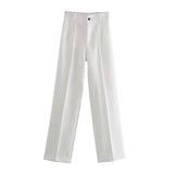 Women's Pants Chic Office Lady Solid Straight Casual Pants Vintage High Waist Zipper Fly Female Trousers Mujer