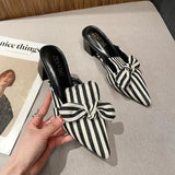 Summer Women's Slippers Chic Women's Shoes Korean Silk Satin Pointed Bow Tie Slippers Baotou Flat Heel Sets Semi