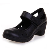 2021 Cut Out Women Pumps Breathable Women Shoes Hook&Loop Thick High Heels Soft Mary Janes Dancing Shoes