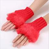 Half Finger Woolen Winter Gloves Women Knitted Warm Mittens Long Imitation Rabbit Hair Lovely Fur