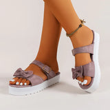 Summer New Thick-Soled Sandals Flat-Soled One-Font Solid-Color Bow-Tie Women's Large Slippers Size