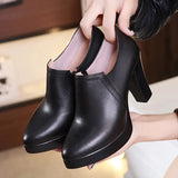 Mouth Black Single Shoes Women's 2023 Autumn New Style Thick Heels Large Size 40-43 High