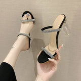 Heels Slippers Female Shoes Fashion Rhinestone New Summer Shoes Women Party Crystal Clear Cool Mules Slide Open