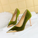Breakj Banquet Fashion Light Luxury High Heels With High Heel Metal Pointed Suede