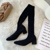 Breakj Stockings Boots Pointed Thin Boots Women Long Tube Knitting Wool Elastic Socks Boots Thick Heel High Heels Over The Knee Boots