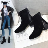 Chelsea Ankle Boots Women's Flocked Leather Ankle Boots Women's Platform Mid High Heel Winter Boots Women's