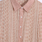 Geometric Embroidery Splicing Midi Shirt Dress Female Nine Quarter Sleeve Clothes Leisure Lady Loose Vestido