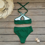 Solid Color Hanging Neck Strap Split Swimsuit Woman 2025 New Sexy
