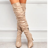 Over-The-Knee Boots Autumn 2023 New Pointed Patent Leather High Tube Black Zipper Thin Heel High Heel Women's