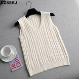 Sweater Vest Women v-Neck sweater tank top Female casual sweater Sleeveless Twist knit sweater
